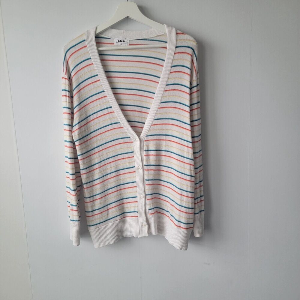 LNA womens brushed don cardigan size S front button‎ closure rib knit trim